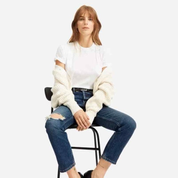 Everlane The Cheeky Distressed Knee Slim Straight Leg Blue Jeans - Picture 2 of 9